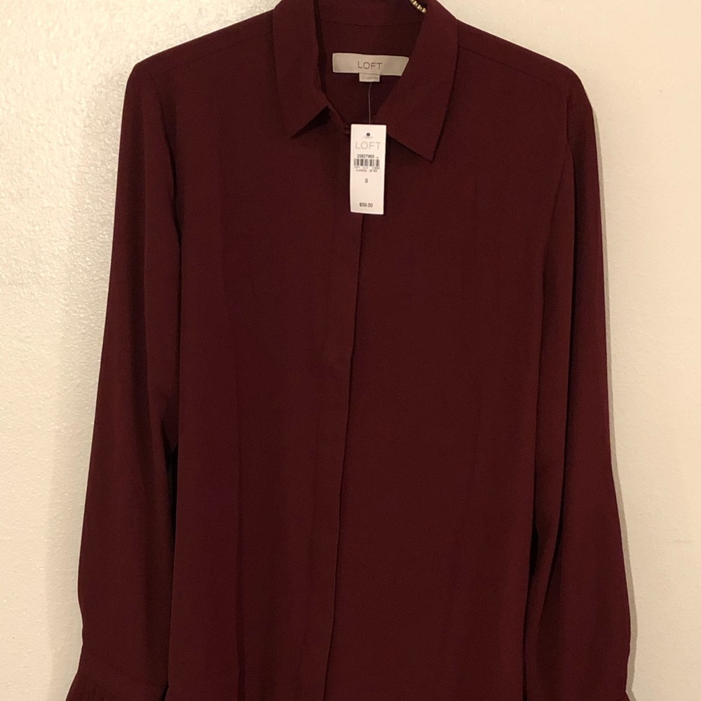 Loft Size Small blouse maroon pleated sleeves